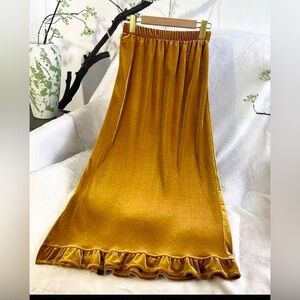 Golden Velvet Ruffle-Hem Maxi Skirt